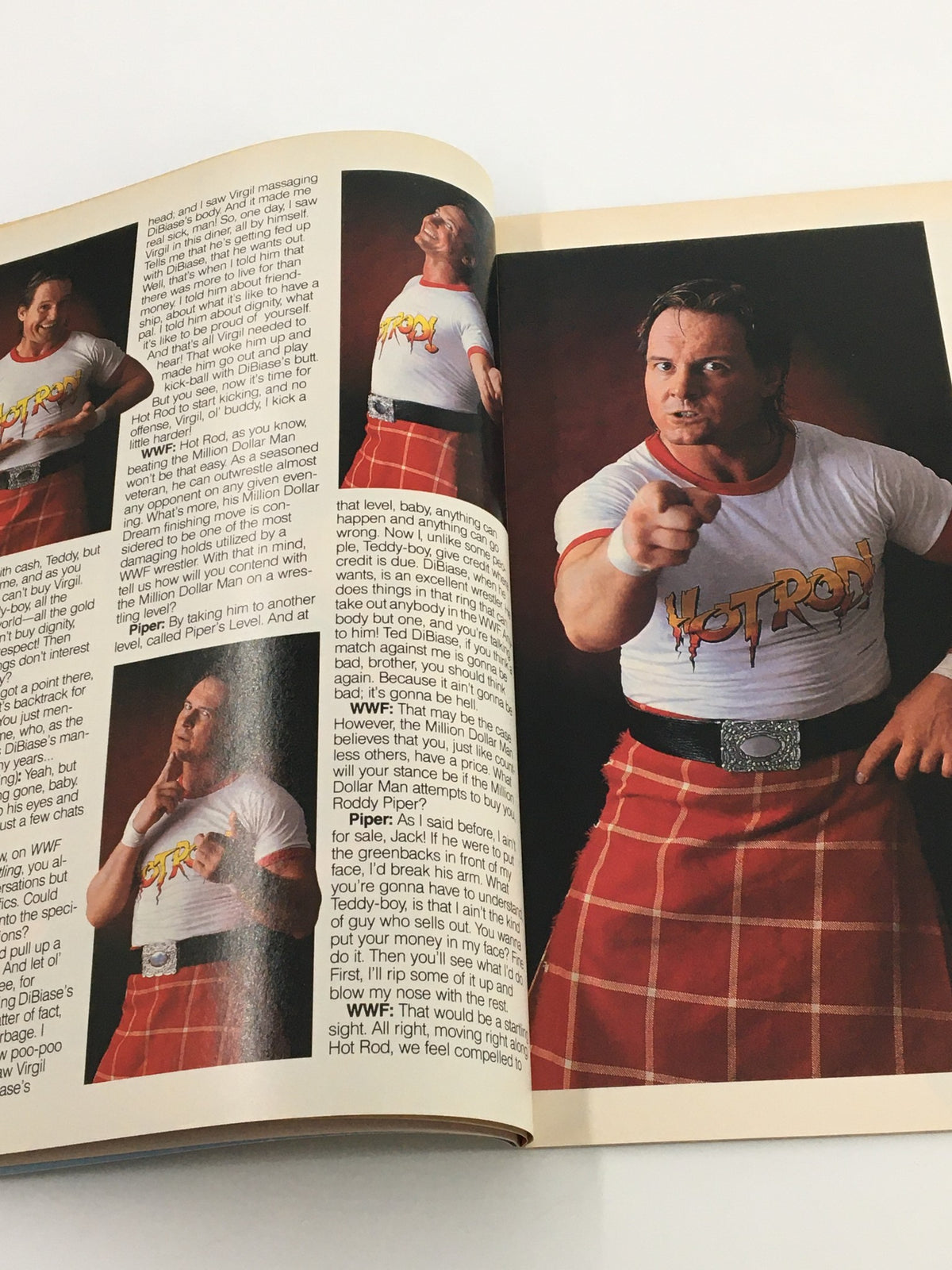 Inside pages of May 1991 WWF Magazine featuring an interview with Rowdy Roddy Piper, highlighting his wrestling persona and career.