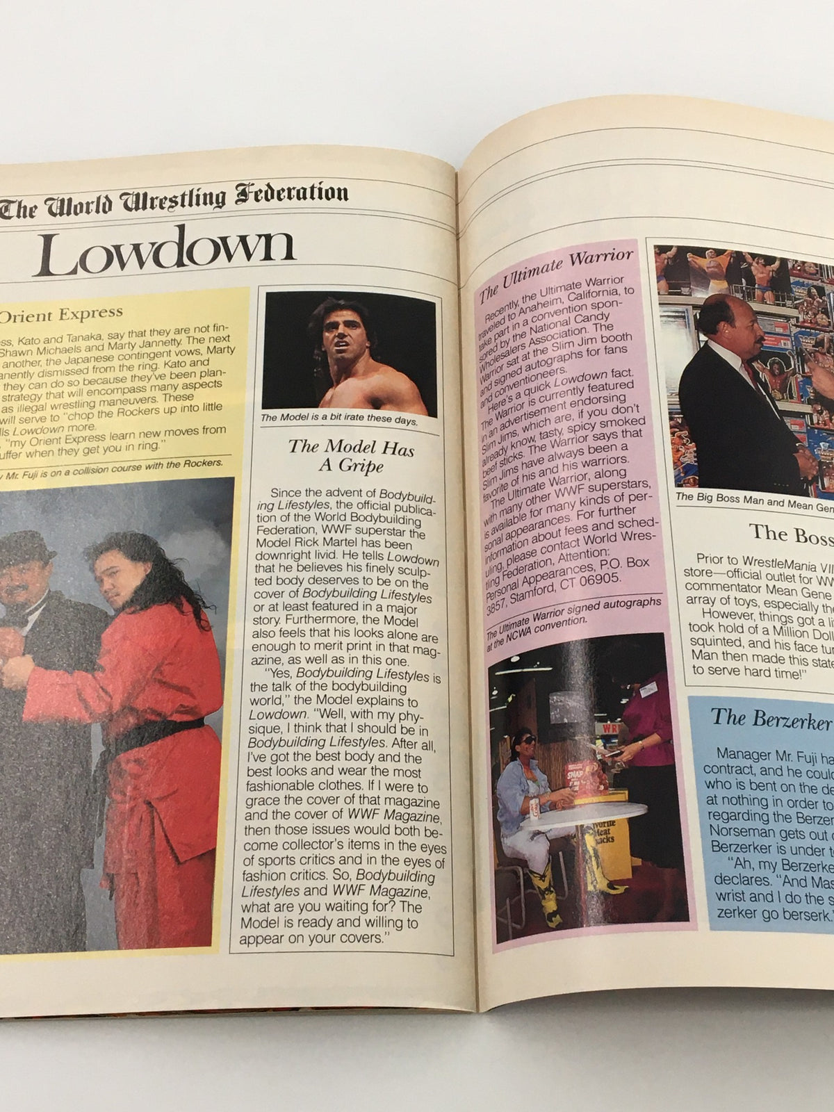 Page from May 1991 WWF Magazine featuring The Undertaker, Hulk Hogan, and Rowdy Piper, highlighting wrestling news and interviews.
