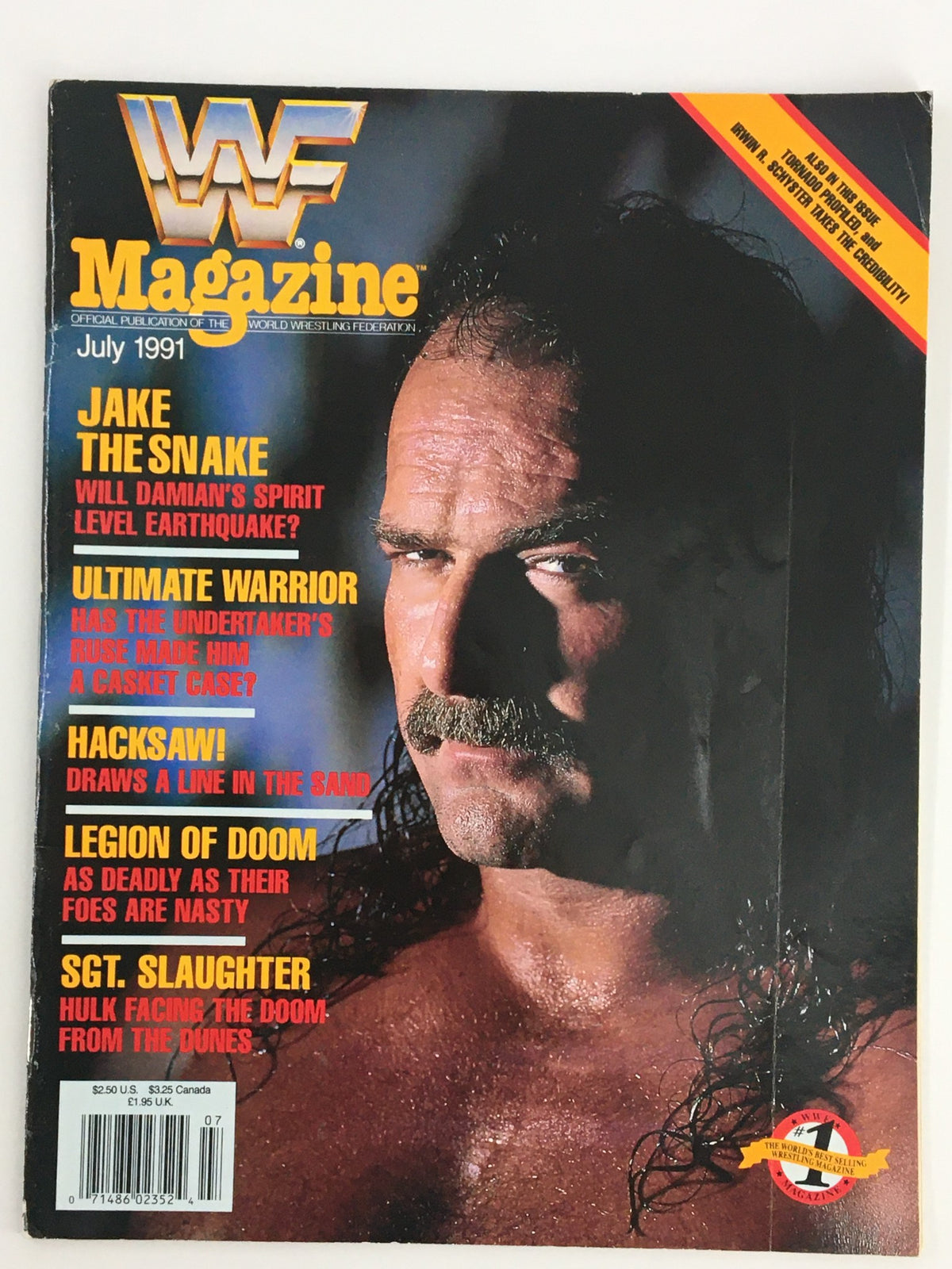 Vintage WWF Magazine from July 1991 featuring Jake the Snake Roberts on the cover. The cover highlights wrestling legends including Ultimate Warrior and Hacksaw Jim Duggan, showcasing dramatic moments in wrestling history.
