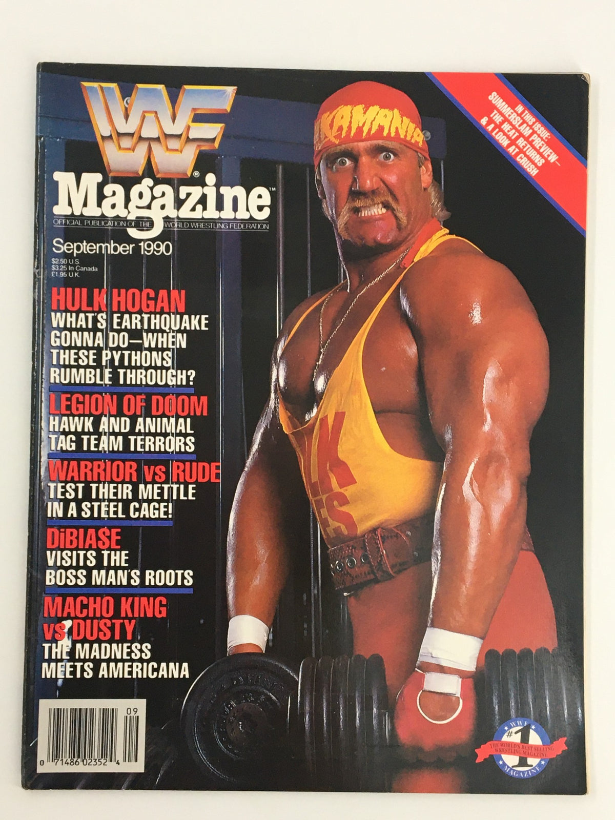 September 1990 issue of WWF Magazine featuring Hulk Hogan on the cover, showcasing his iconic wrestling persona. The cover includes highlights of wrestling events and personalities from that era, including the Legion of Doom and Ted DiBiase.