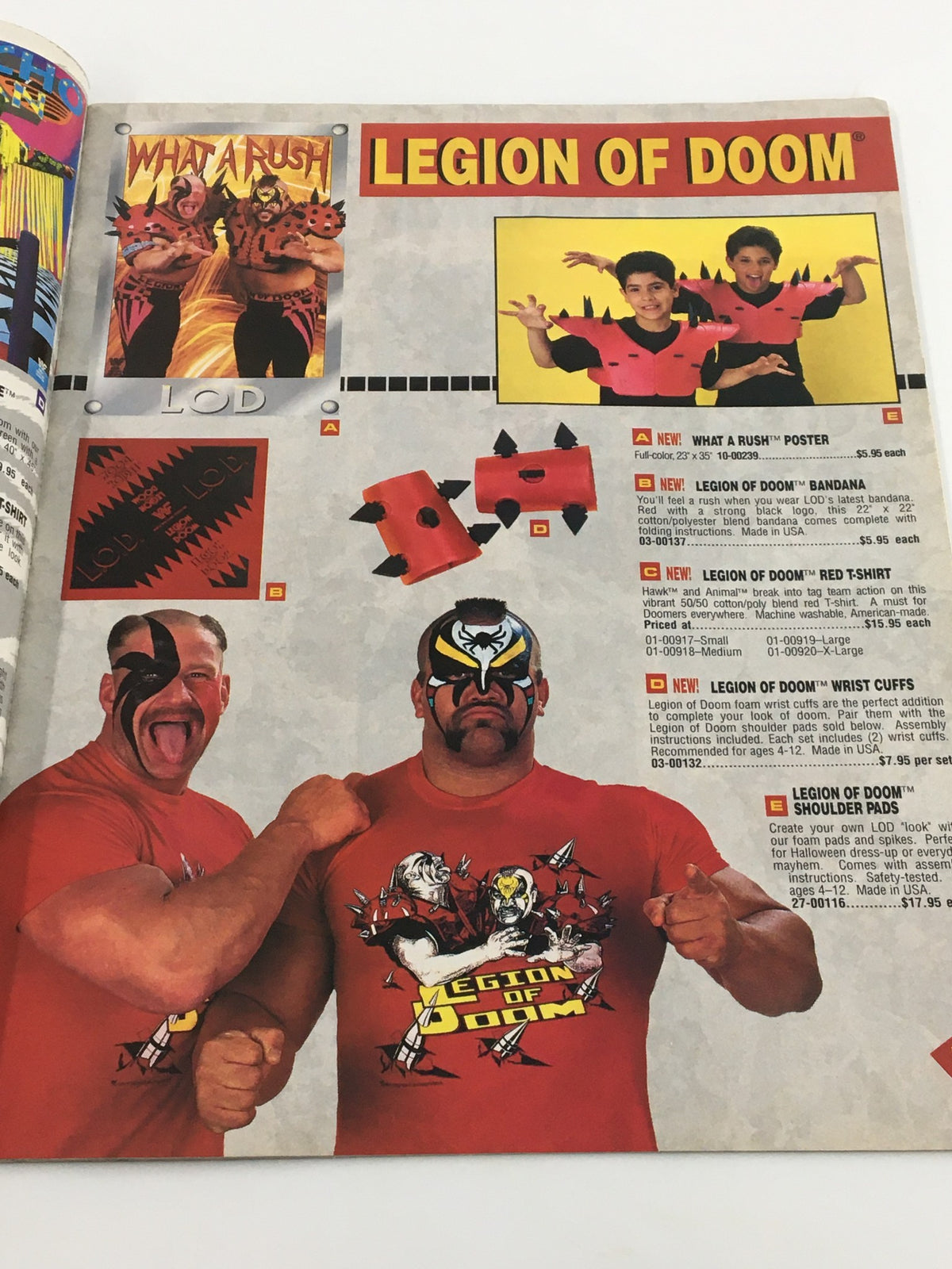 Legion of Doom merchandise page from VTG WWF Magazine September 1992 featuring iconic wrestling gear and promotional items.