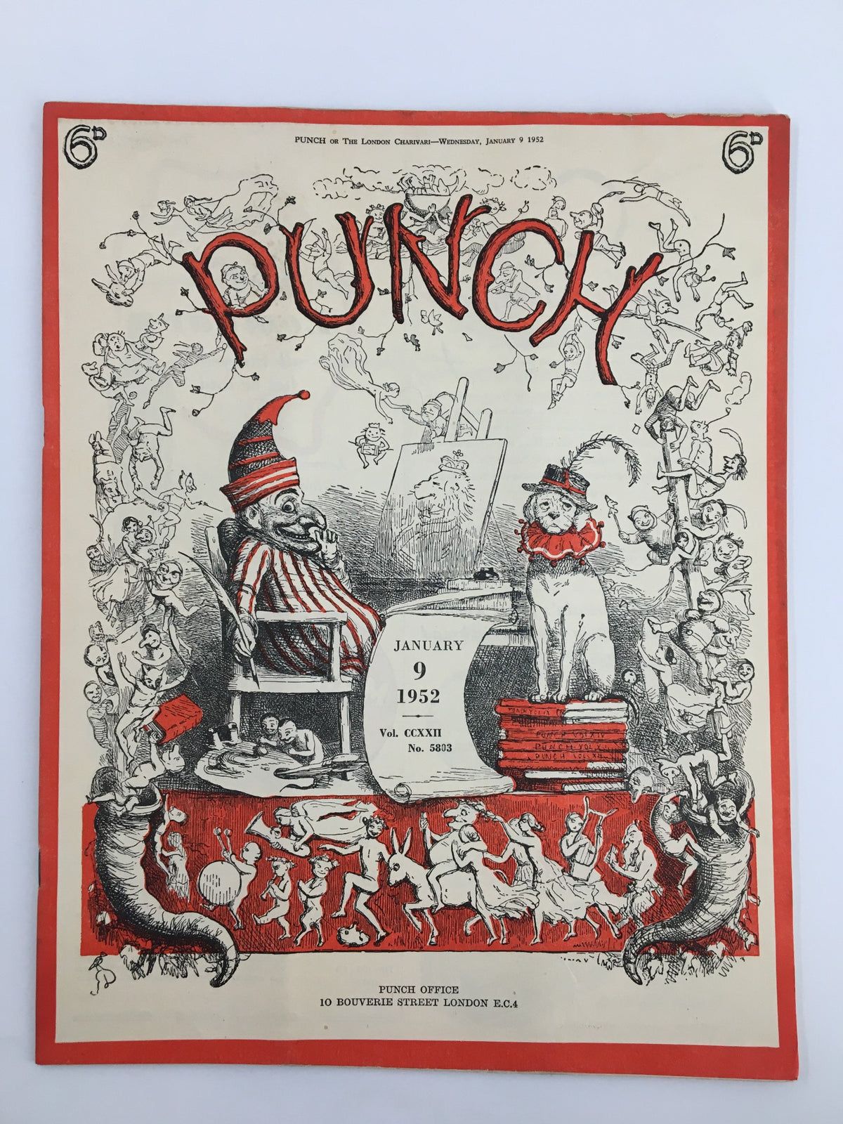 Cover of VTG Punch January 9 1952 magazine featuring whimsical cartoon illustrations and title 'PUNCH' prominently displayed, showcasing humor from the WWII era.