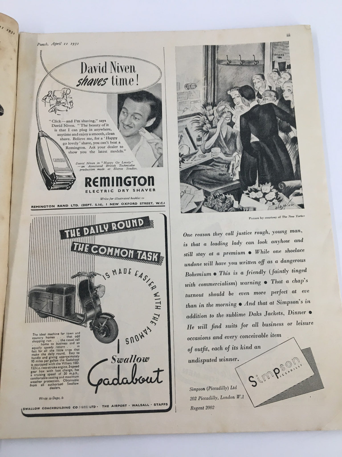 VTG Punch Magazine April 11 1951 interior page with advertisements and illustrations, highlighting the vintage humor and advertising style of the era.