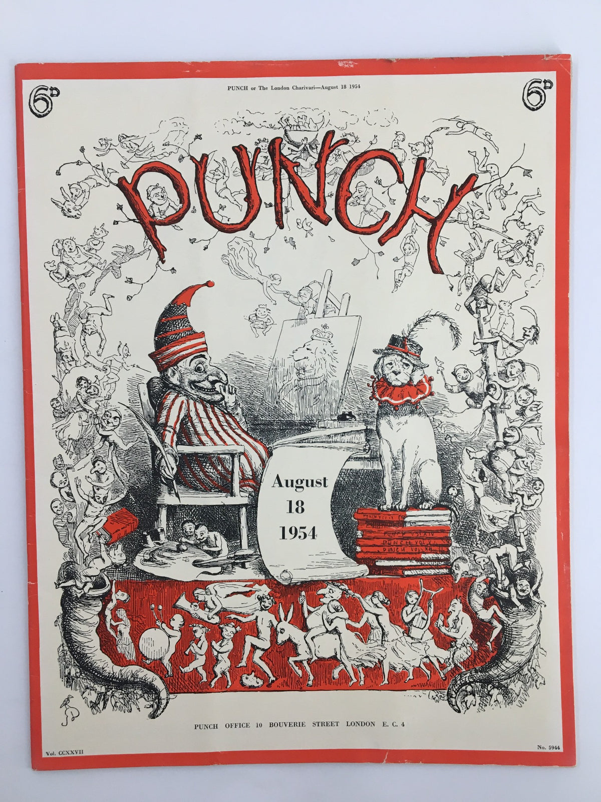 VTG Punch August 18 1954 WWII Cartoon & Humour Magazine cover featuring whimsical illustrations and bold title design, reflecting post-war humor.