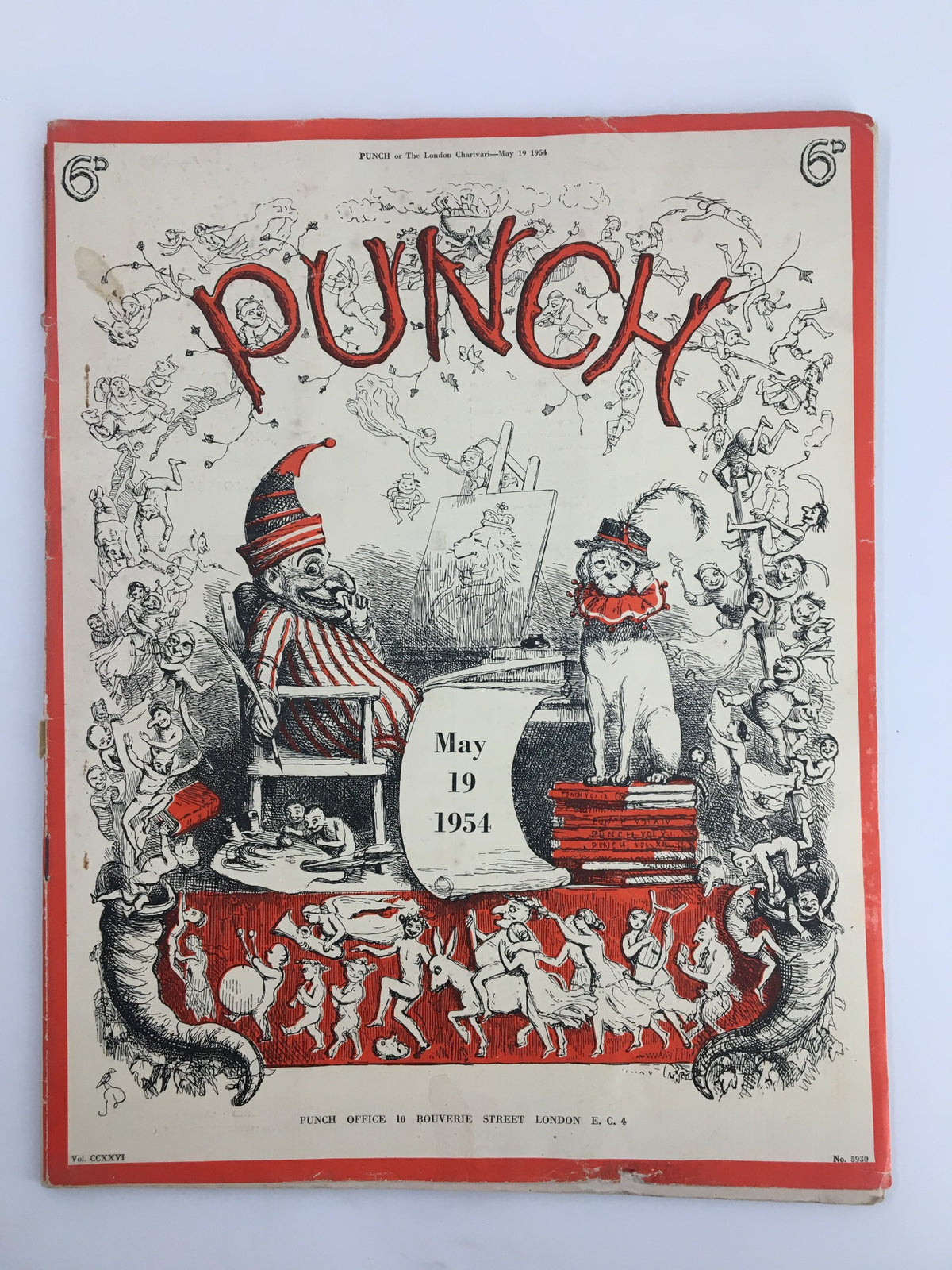 VTG Punch Magazine from May 19, 1954 showcasing its colorful cover with illustrations and humor, featuring characters and cartoon art characteristic of the post-WWII era.