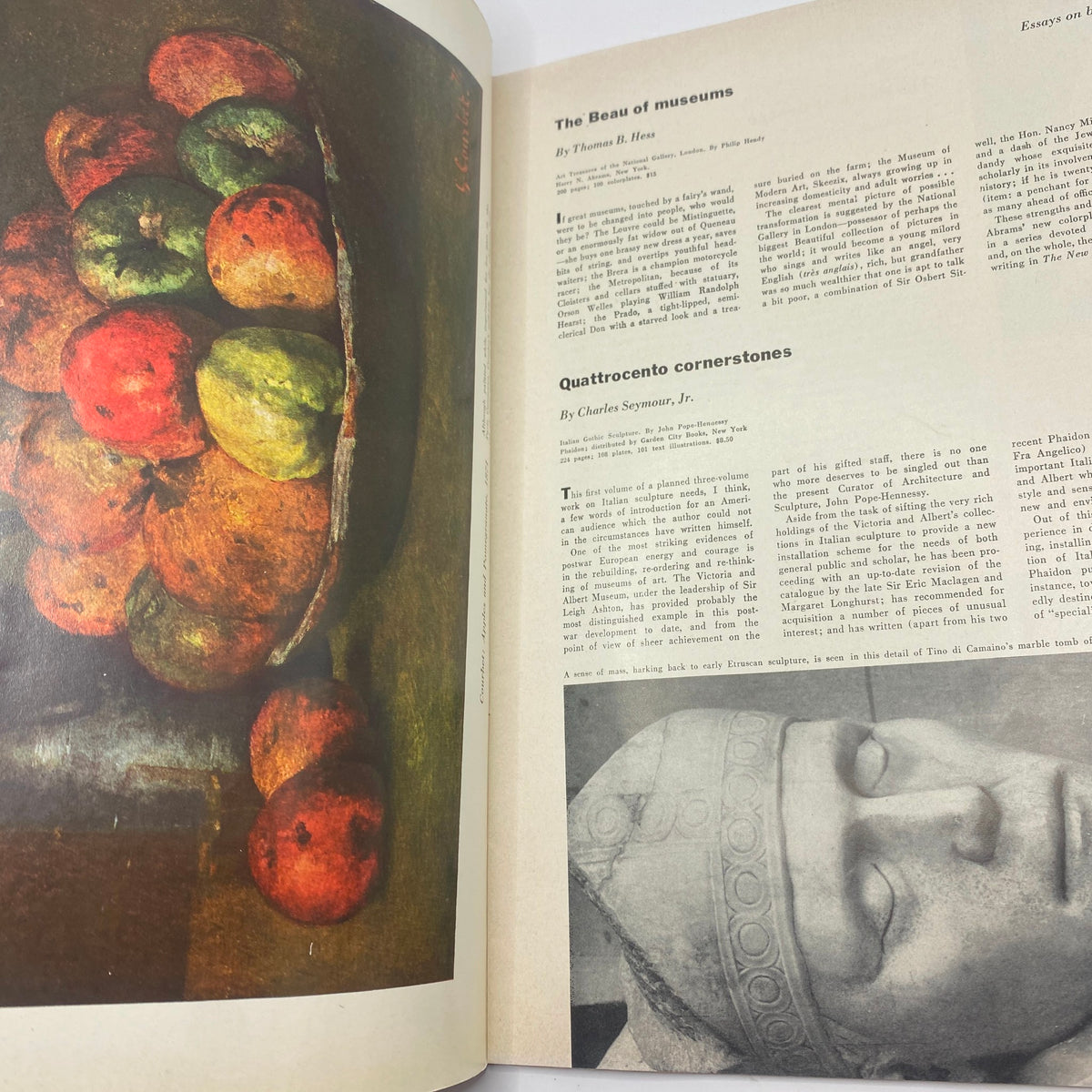 Interior page from Art News Magazine February 1956 showcasing an article titled 'The Bead of Museums' with a still life painting.