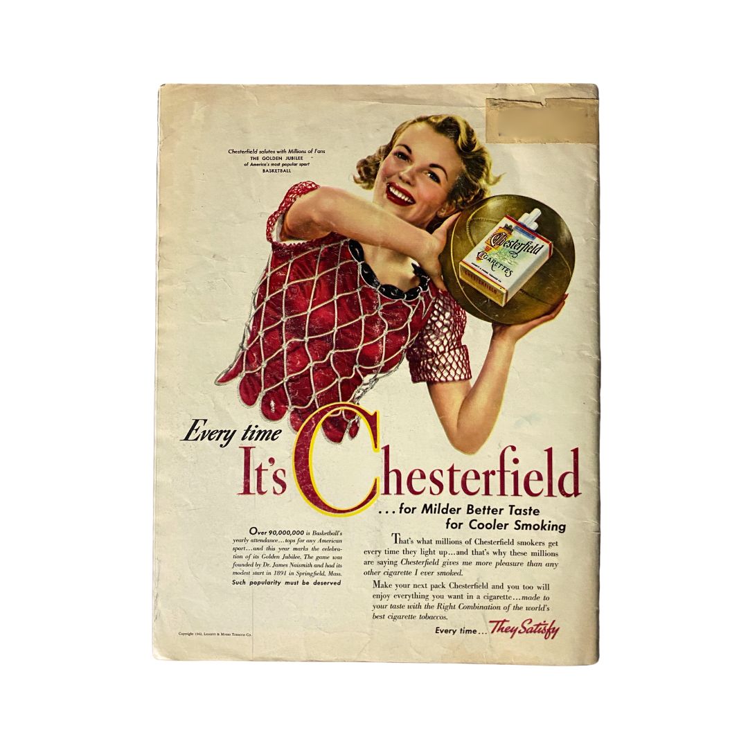 Back cover of the VTG Look Magazine March 24, 1942, Vol 6 No. 6, featuring a vintage advertisement for Chesterfield cigarettes, showcasing mid-century marketing style.