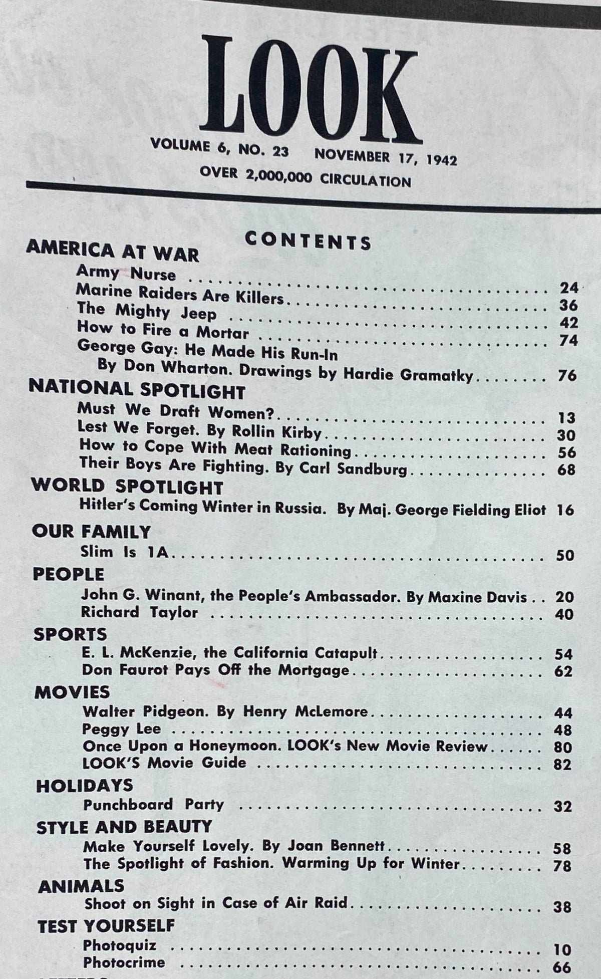 Vintage Look Magazine November 17, 1942 Vol 6 No. 23 U.S. Army Air Corps