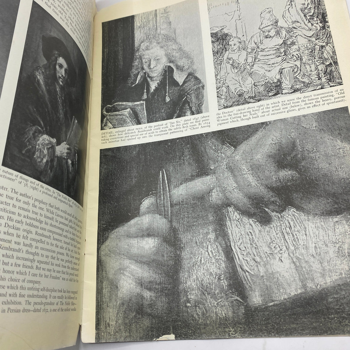 Interior page of 'Art News Magazine' from February 1, 1942, showcasing a detailed examination of Rembrandt's works including 'Man with a Magnifying Glass'.