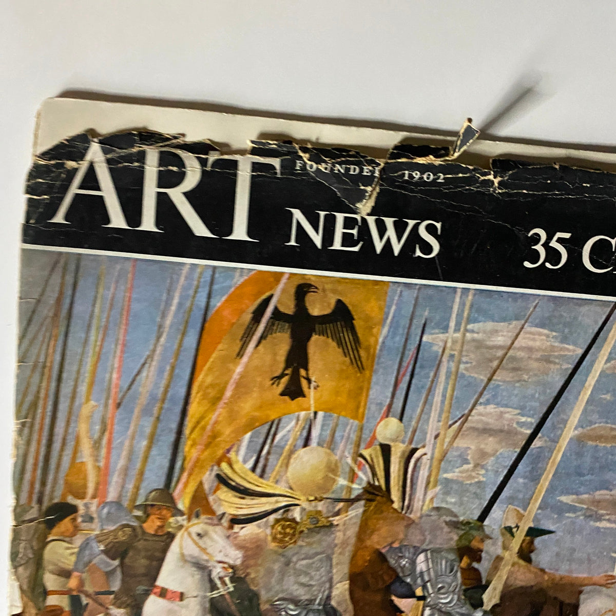 Cover page of the VTG Art News Magazine December 15, 1941 featuring 'Constantine's Victory Over Maxentius' with visible wear and tear.