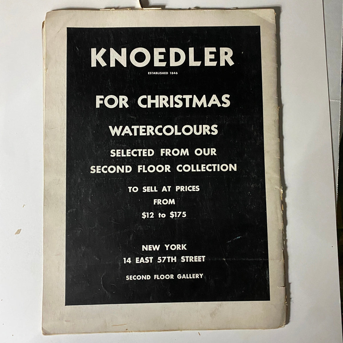 Cover of VTG Art News Magazine December 15, 1941 highlighting a Christmas-themed exhibition from Knoedler Gallery featuring watercolours.