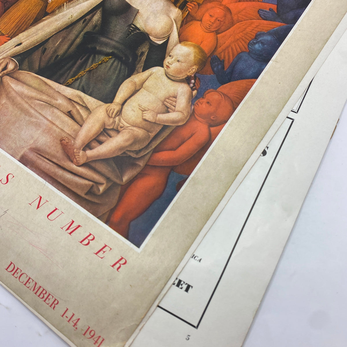 Close-up of VTG Art News Magazine December 1, 1941 cover showing Jean Fouquet's Virgin and Child, highlighting detailed artwork and visual appeal.