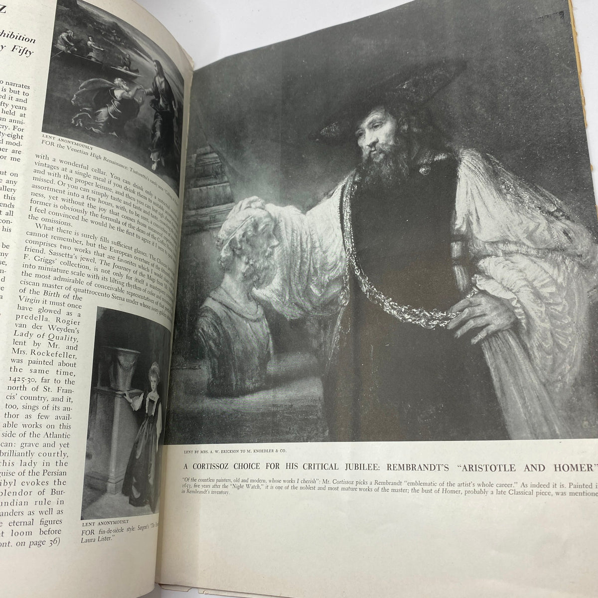 Art News Magazine December 1, 1941 image featuring a discussion on Rembrandt's 'Aristotle and Homer' and other artworks from the era.