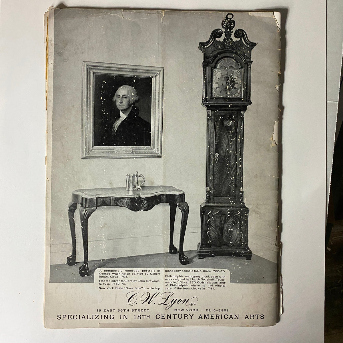 Art News Magazine December 1, 1941 image depicting a historic scene with a portrait of George Washington and decorative furniture, indicating 18th century American arts.