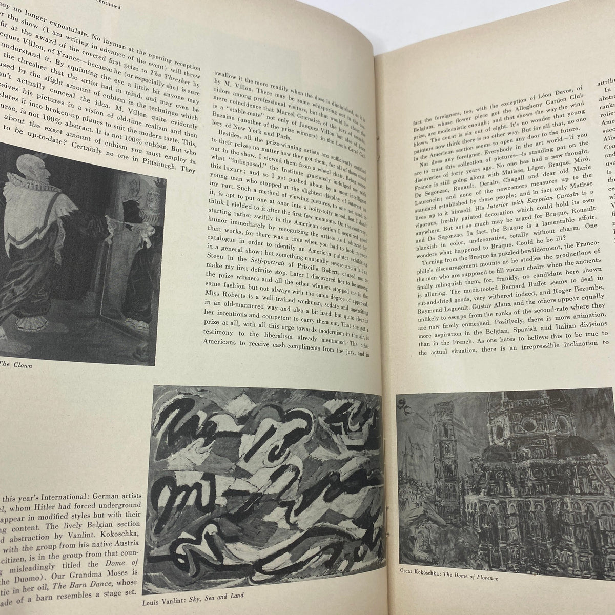 Interior page of VTG Art News Magazine from November 1950 showcasing various artworks and articles related to muses and brotherly love, highlighting the magazine's vintage theme and rich artistic content.