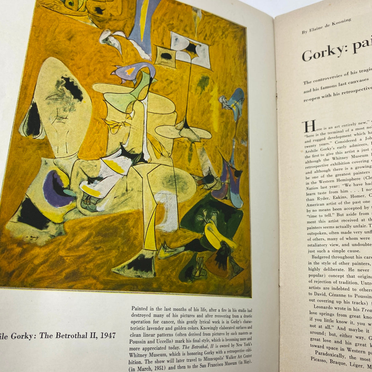 Art News Magazine January 1951 features a painting by Arshile Gorky, titled 'The Betrothal II, 1947', showcasing expressive brushwork and vibrant colors, highlighting the magazine's focus on significant artists of the time.