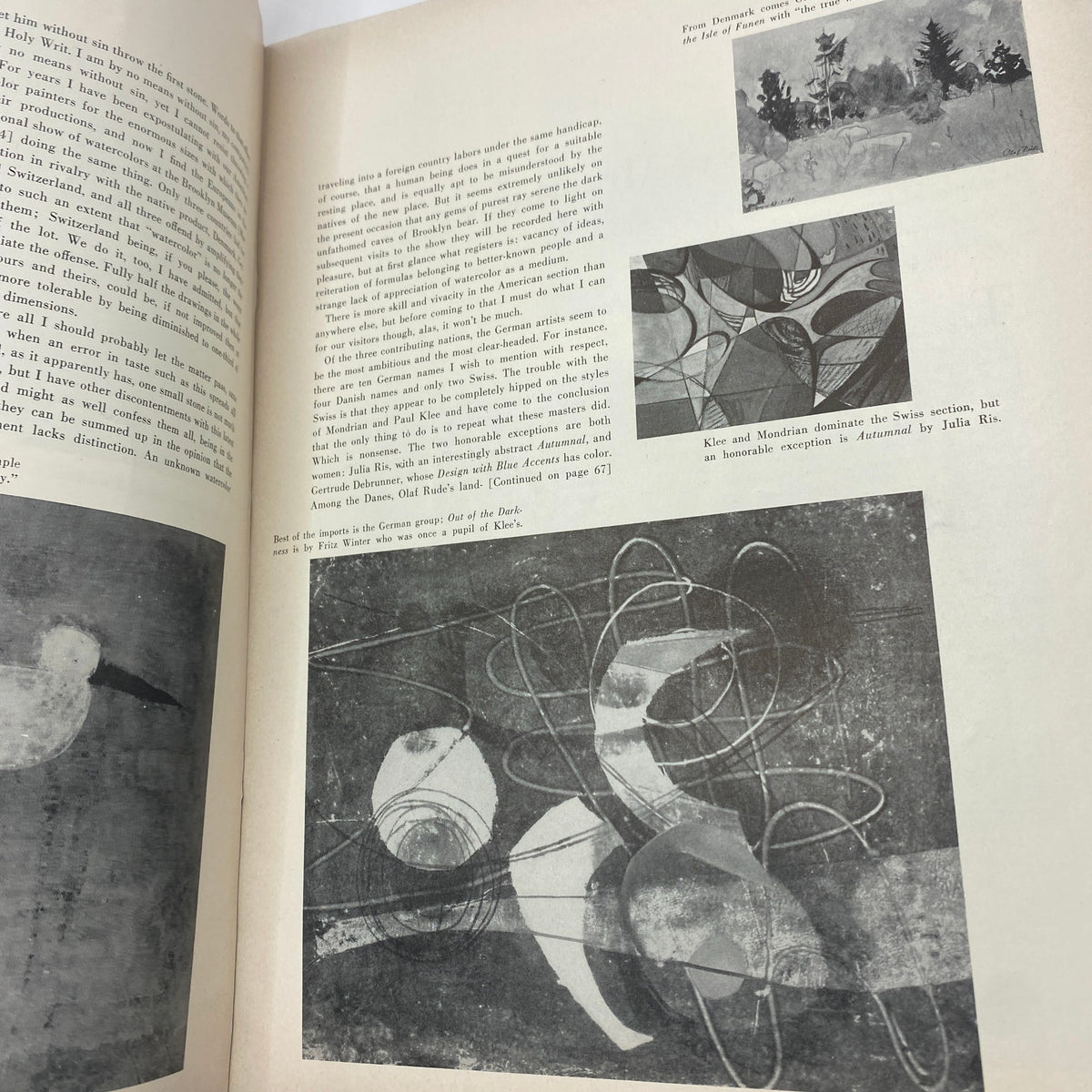 Interior pages of the May 1951 issue of Art News Magazine featuring various artworks and articles, including contributions on artist Mark Tobey, offering insights into mid-20th century American art.