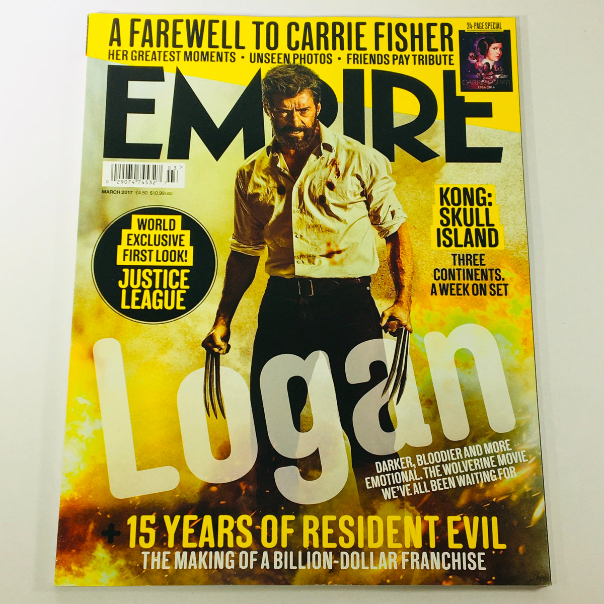 Empire Magazine March 2017 #333 featuring Hugh Jackman on the cover, highlighting Marvel's Logan. This vintage magazine showcases pop culture and comic book film history.