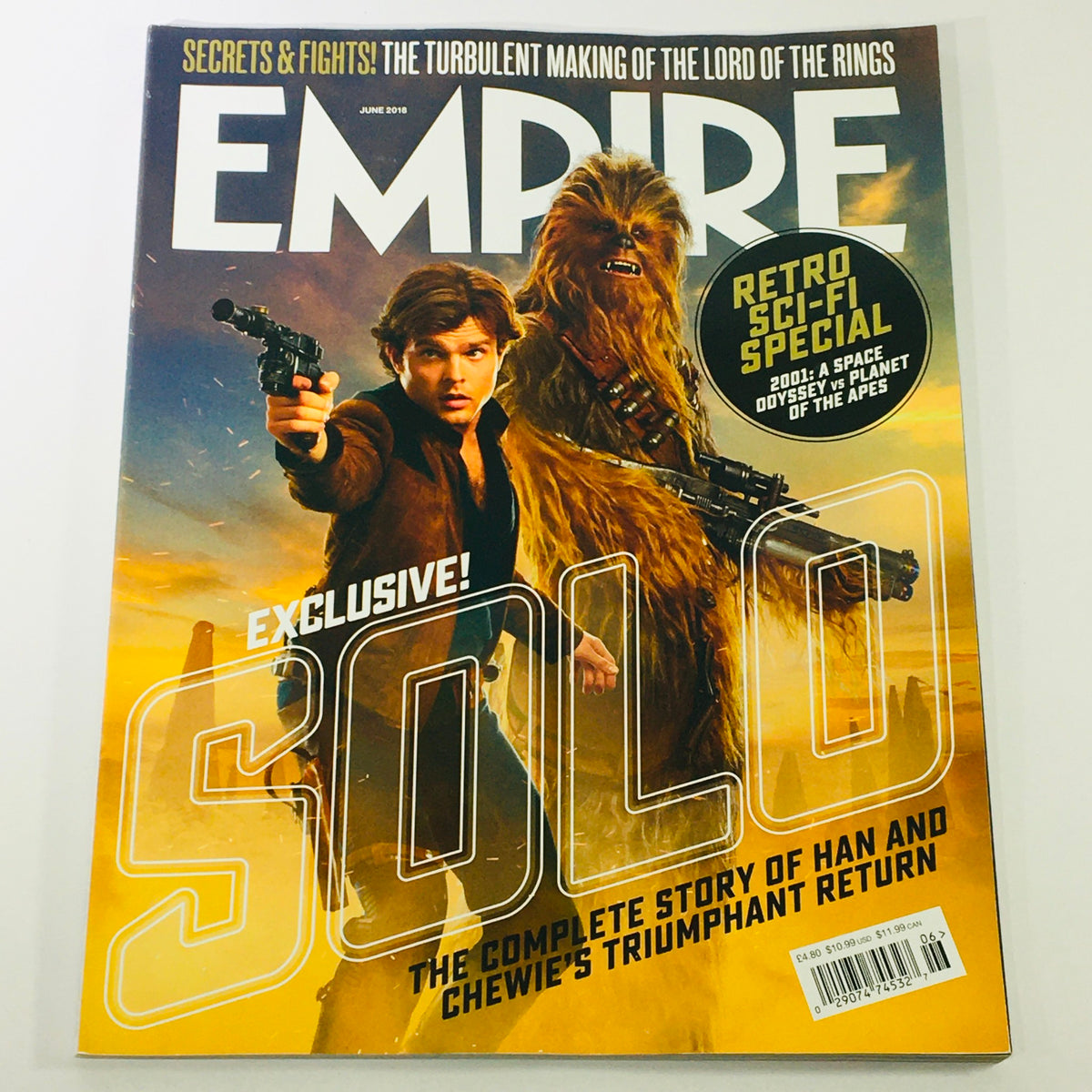 Empire Magazine June 2018 #349 featuring Alden Ehrenreich as Han Solo alongside Chewbacca on the cover, highlighting the Star Wars film, Solo: A Star Wars Story.