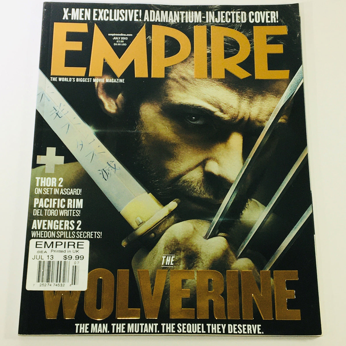 Empire Magazine July 2013 Issue #289 featuring Hugh Jackman as The Wolverine on the cover, showcasing swords and referencing X-Men exclusives.