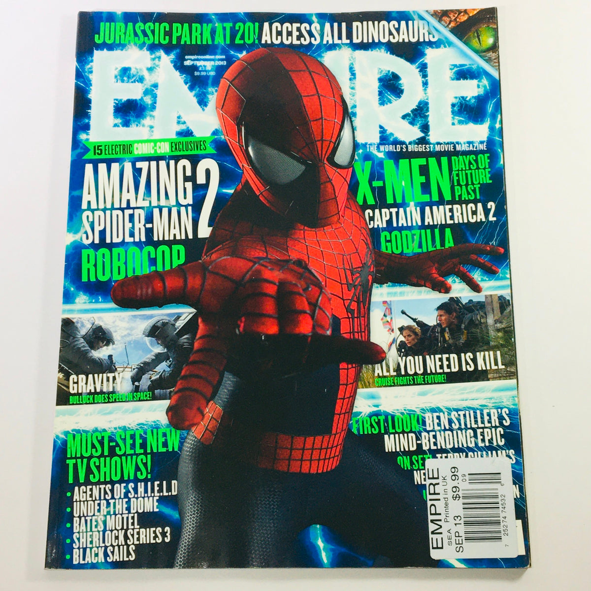 Empire Magazine September 2013 featuring Andrew Garfield as Spider-Man on the cover, showcasing articles about Amazing Spider-Man 2, X-Men, and other cinematic content.