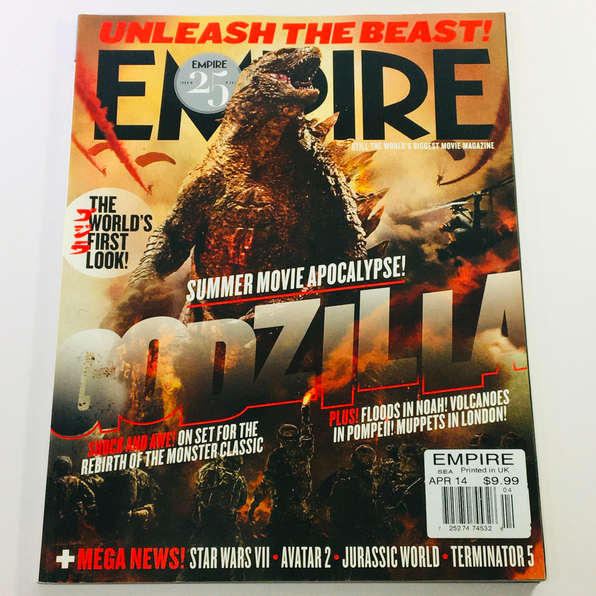 Empire Magazine April 2014 Cover featuring Godzilla, Star Wars VII, Avatar 2 and more. A vintage collectible showcasing the world's first look at summer movie blockbusters.