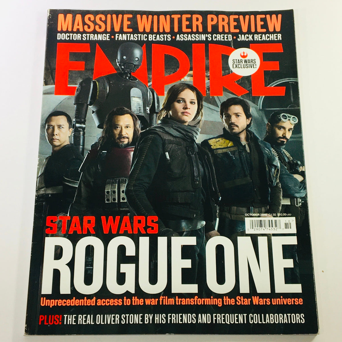 Empire Magazine October 2016 #328 featuring Felicity Jones and the Star Wars Rogue One cast. This vintage magazine showcases exclusive content related to the film, making it a collectible item for fans.