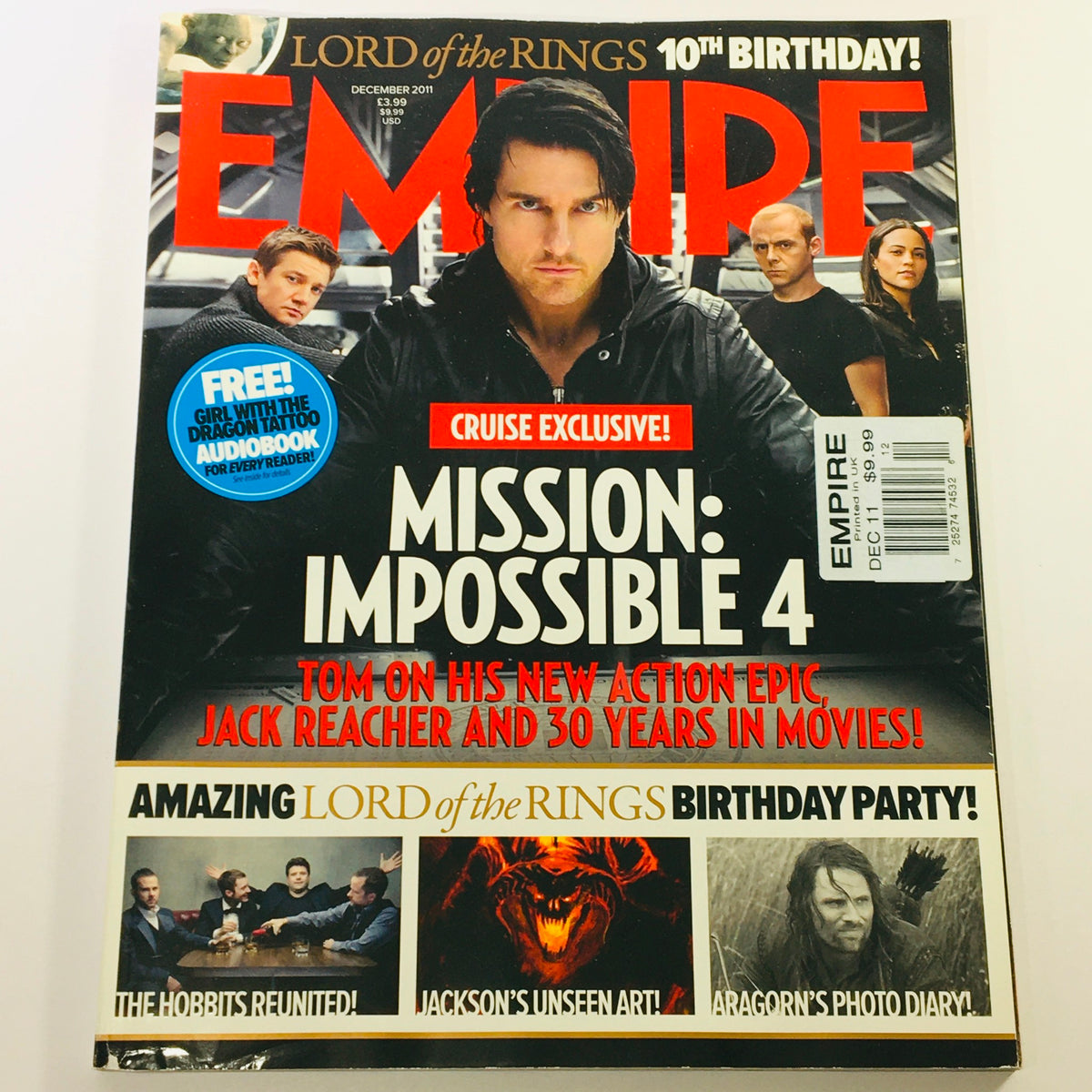 Empire Magazine December 2011 featuring Tom Cruise in Mission Impossible 4 on the cover, showcasing exciting movie content and collectibles.