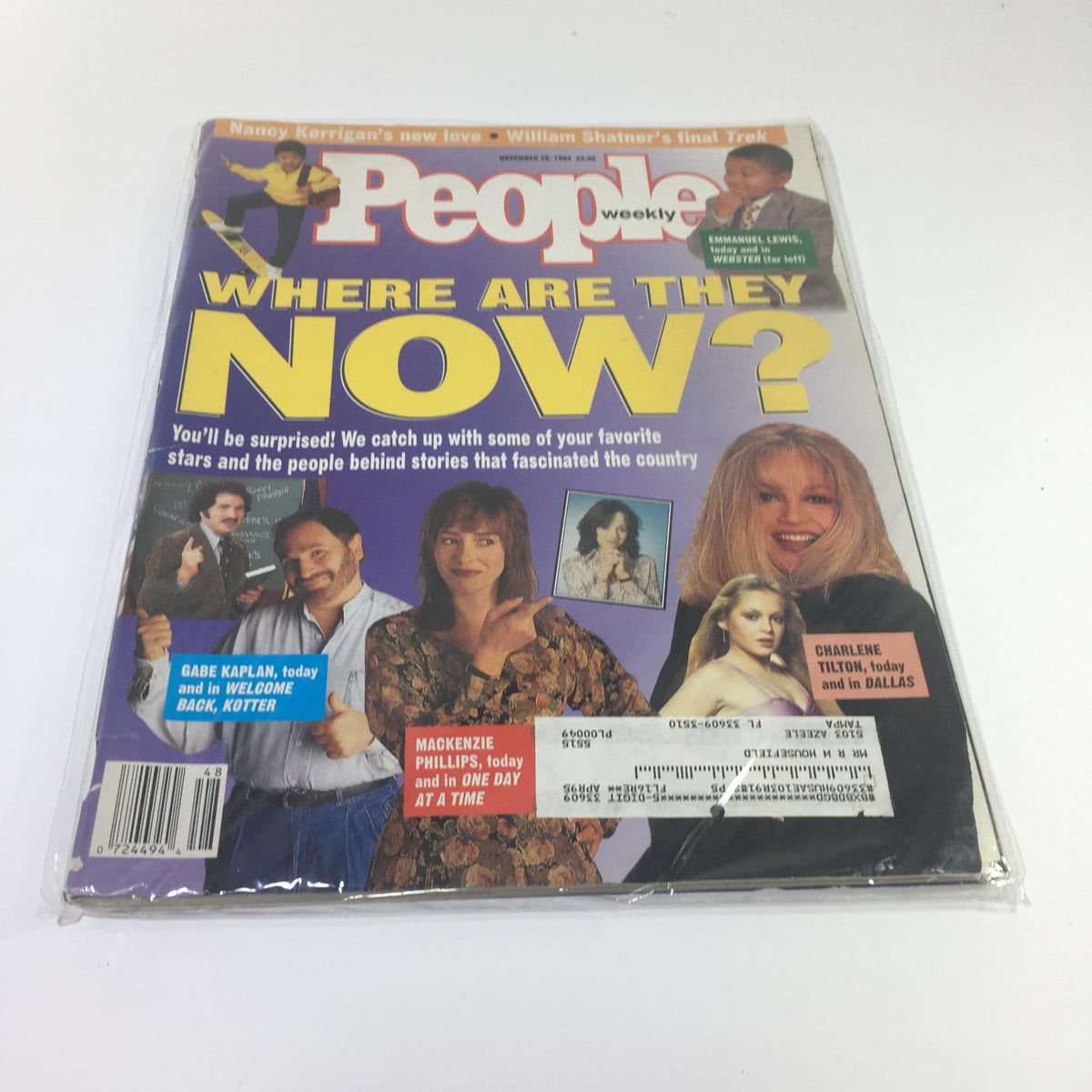 Cover of People Magazine from November 28, 1994 featuring the title 'Where Are They Now?' with stars Gabe Kaplan, Mackenzie Phillips, and Charlene Tilton, highlighting nostalgia and early '90s pop culture.