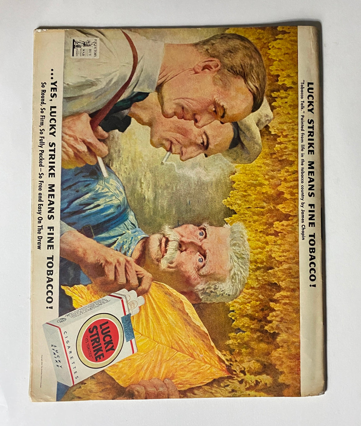 Back cover of the vintage 'Collier's Magazine' August 7, 1943, with an advertisement for Lucky Strike cigarettes, highlighting its iconic artwork and cultural relevance.