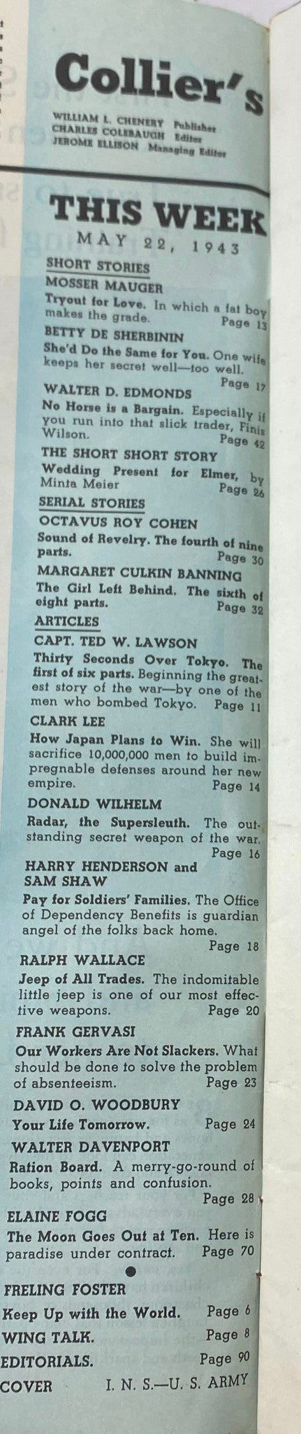 Vintage Collier's Magazine May 22, 1943 A Hero Tells About The Tokyo Raid