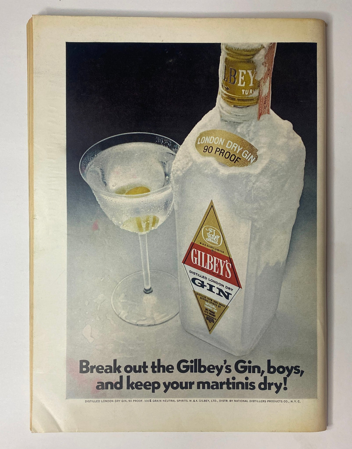 Back cover advertisement for Gilbey's Gin in The New Yorker magazine, November 4, 1972, featuring a product image with a martini cocktail.