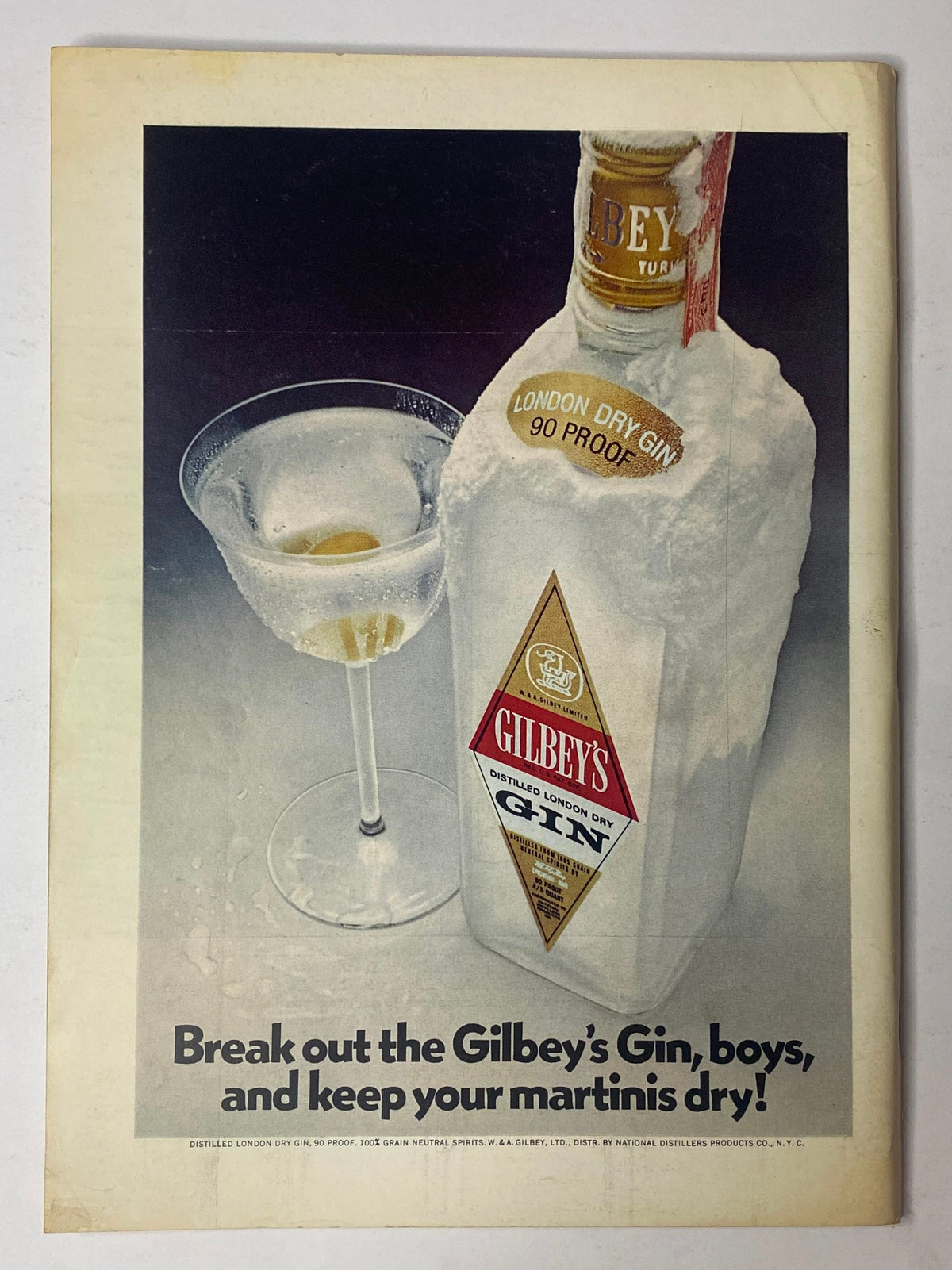 Vintage advertisement for Gilbey's Gin featured in The New Yorker magazine, March 24, 1973, promoting martinis with a stylish glass and bottle design.