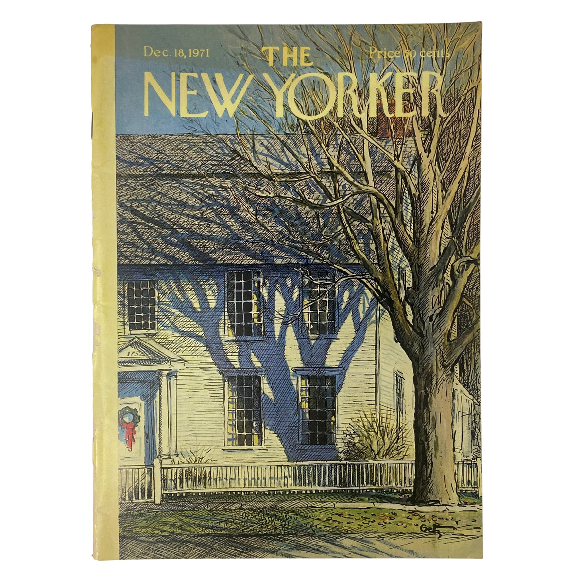 The New Yorker Full Magazine December 18, 1971, featuring an Arthur Getz cover illustration of a winter scene with a house and bare trees, in good condition.