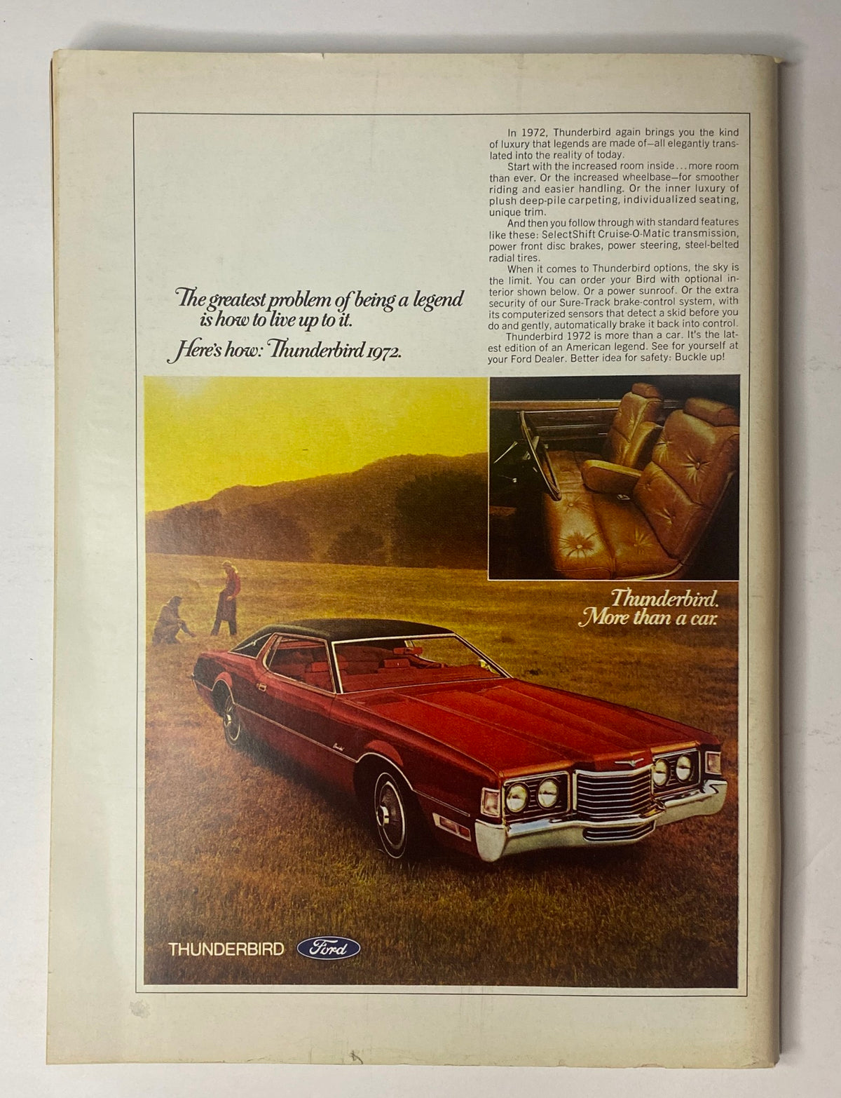 Advertisement for the Ford Thunderbird from The New Yorker Full Magazine November 20, 1971 highlighting its features and tagline 'More than a car'.