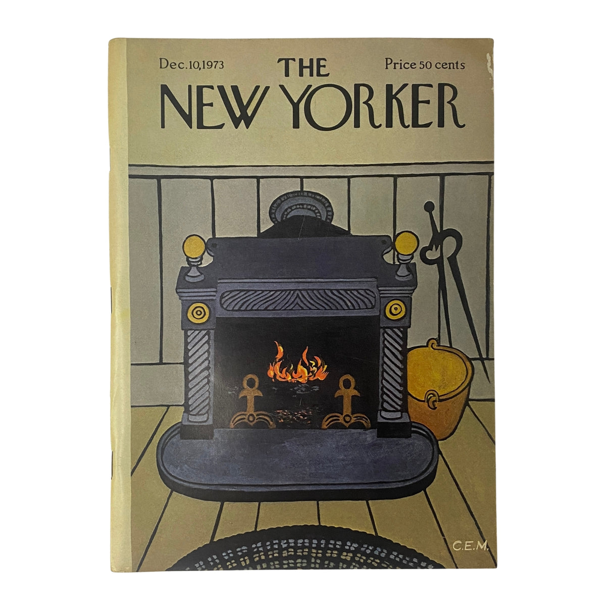 Cover of The New Yorker Full Magazine December 10, 1973 featuring an illustration of a cozy fireplace by Charles E. Martin.