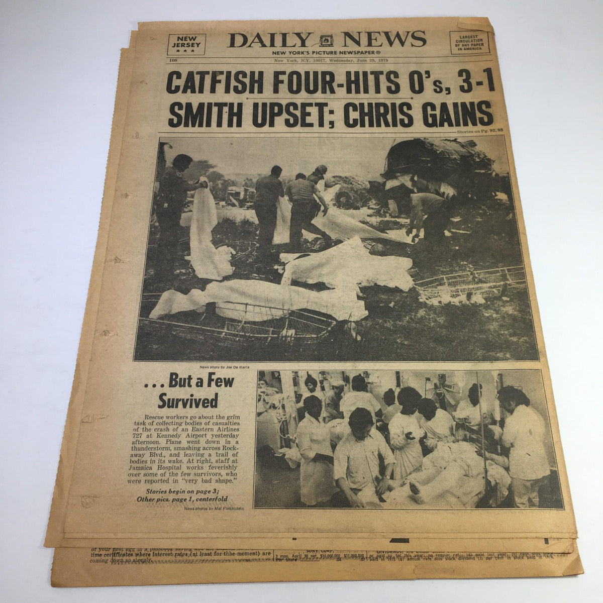 Another NY Daily News headline featuring the aftermath of a crash, with details on a disaster narrative, including images of responders and victims, relating to the same historical context.