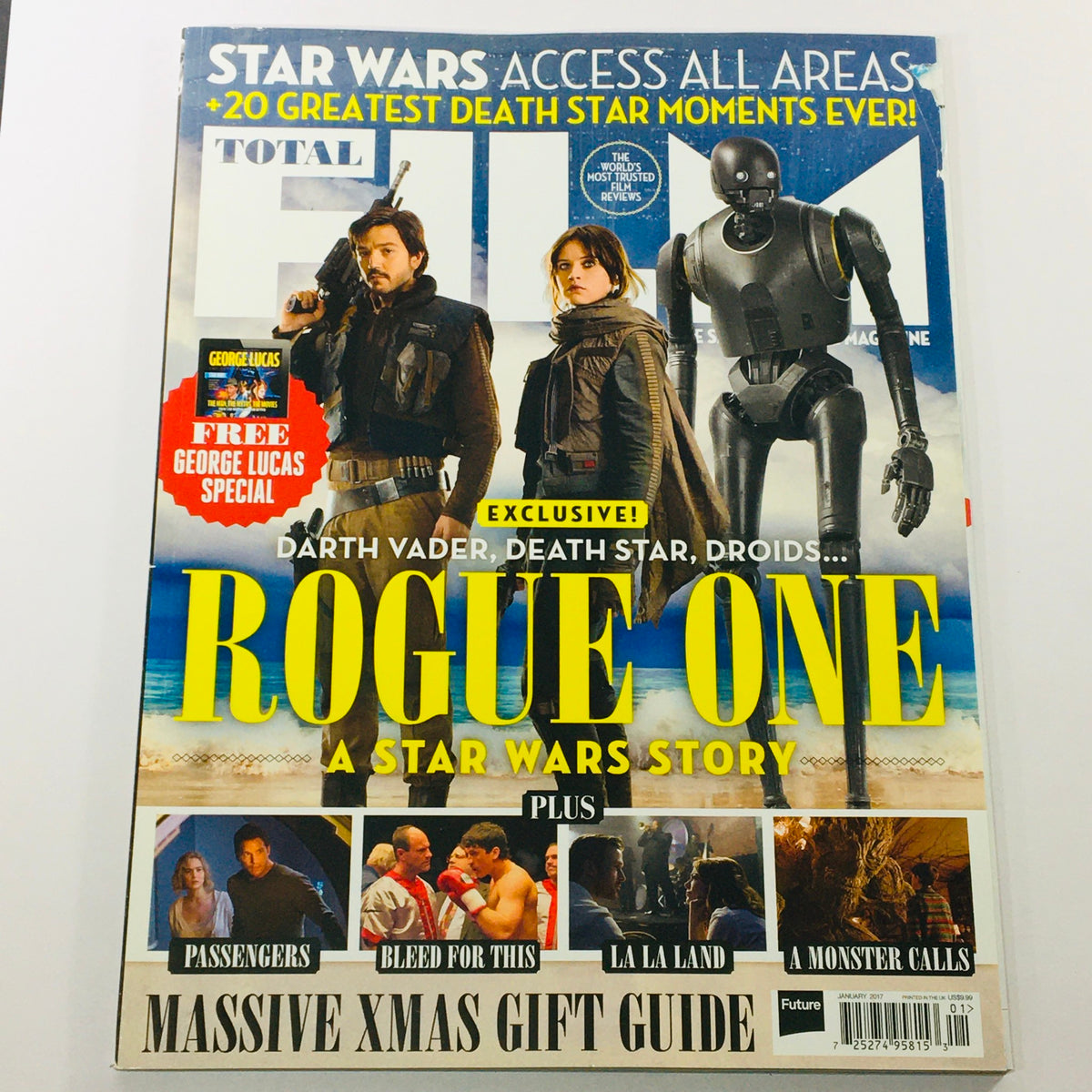 Cover of Total Film Magazine January 2017 #253 featuring Felicity Jones and Diego Luna, showcasing highlights from Rogue One: A Star Wars Story with a bold headline and images of iconic characters.