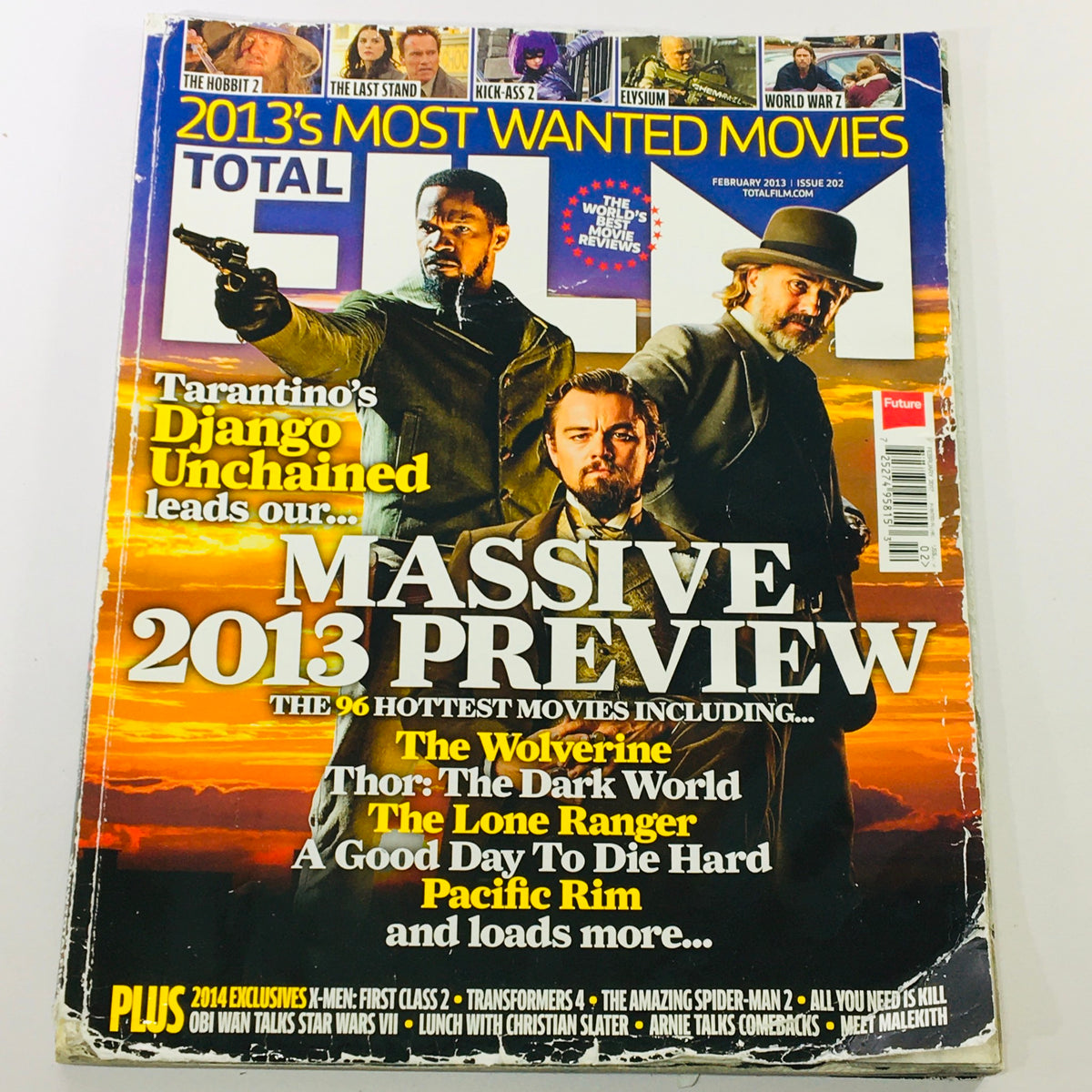Cover of Total Film Magazine February 2013 #202 featuring Jamie Foxx and Leonardo DiCaprio, showcasing highlights from 2013's most anticipated films.