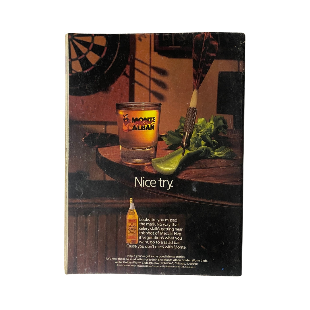Back cover of Easyriders Magazine March 1992 featuring an advertisement for Monte Alban Mezcal, displaying a glass and additional text.
