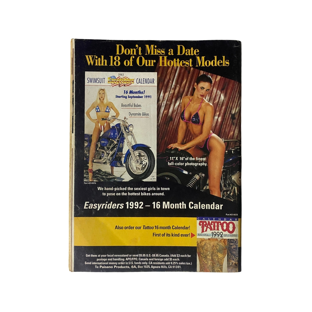 Back cover of Easyriders Magazine February 1992 promoting a 16 month calendar featuring models and motorcycles.