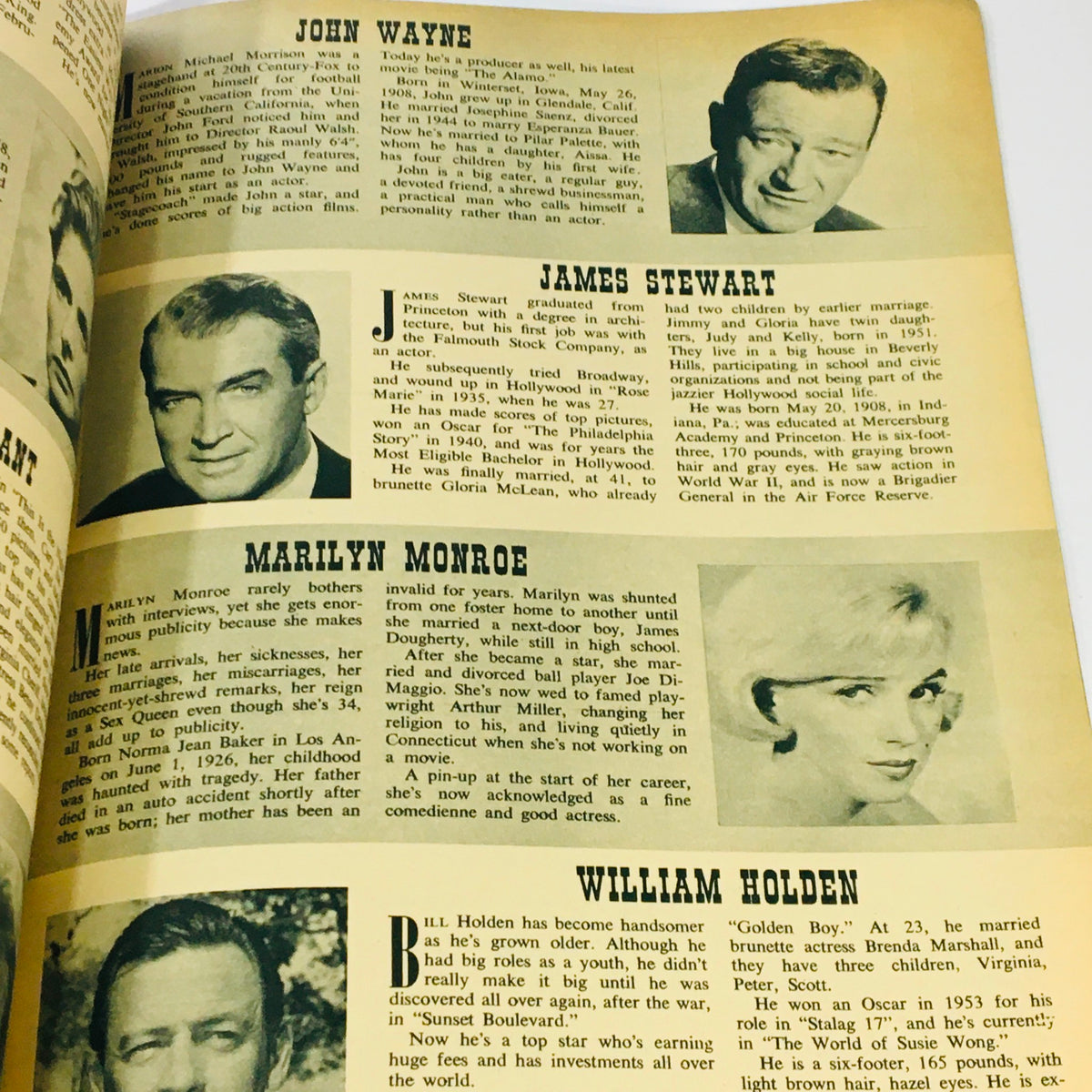 VTG Movieland and TV Time June 1961 Annual highlighting iconic actors including Marilyn Monroe and John Wayne, with informative captions about their careers.