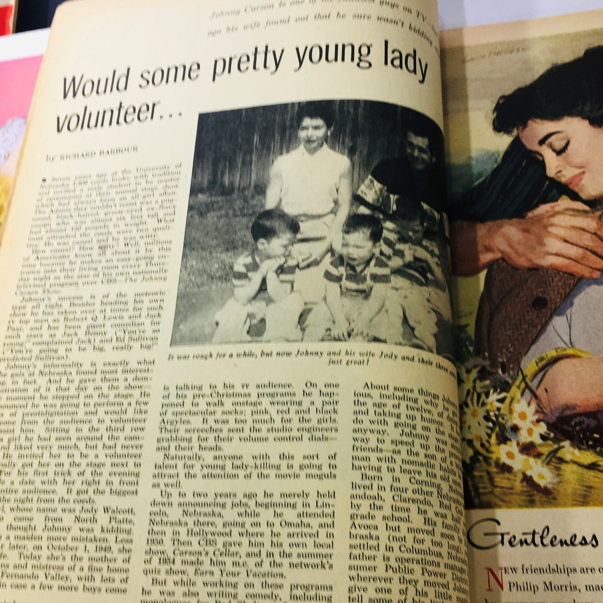 Inside page of VTG Modern Screen Magazine May 1956 featuring an article with a black-and-white photograph of young individuals.