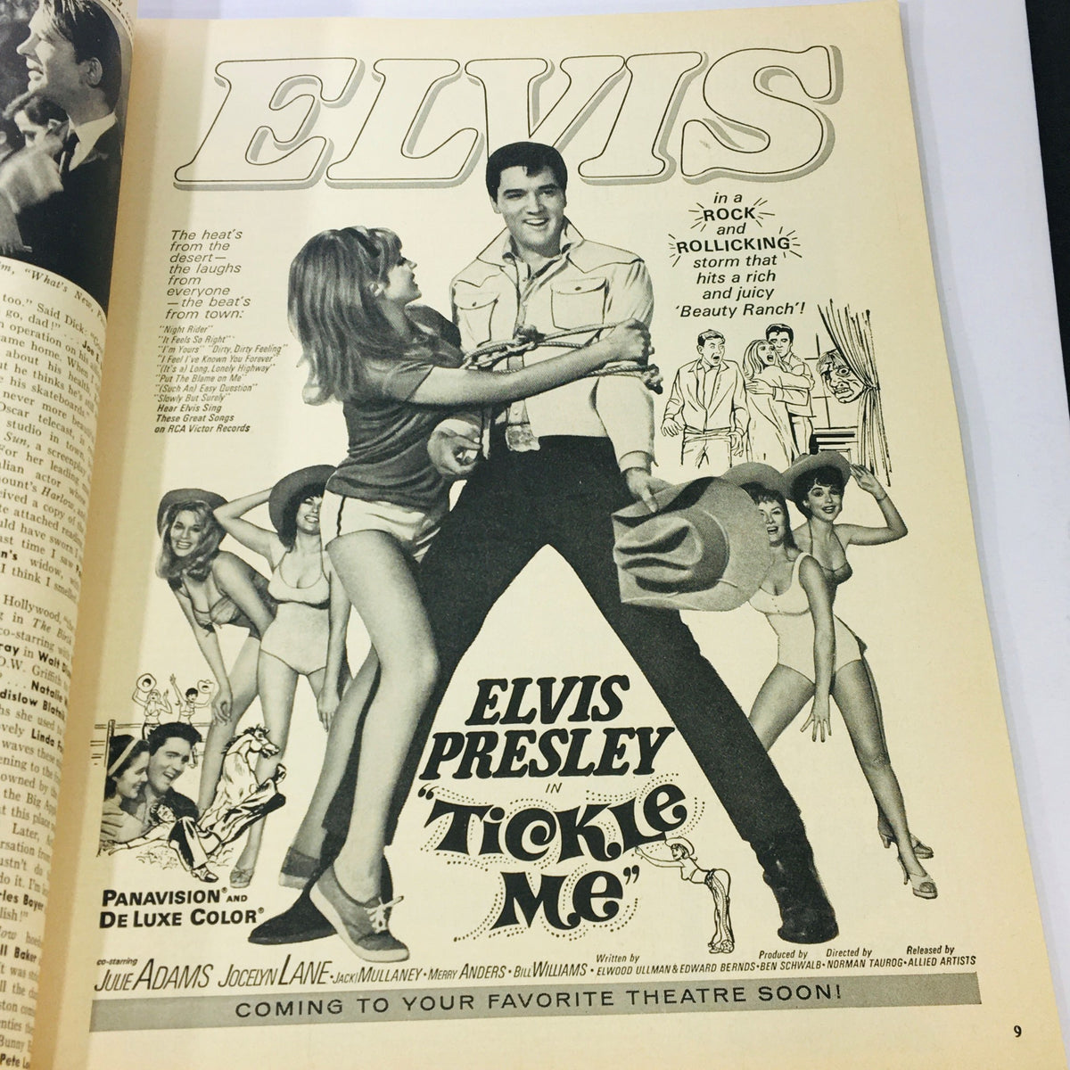 Elvis Presley featured in Screen Stories Magazine August 1965, promoting the film 'Tickle Me' with a lively vintage advertisement.