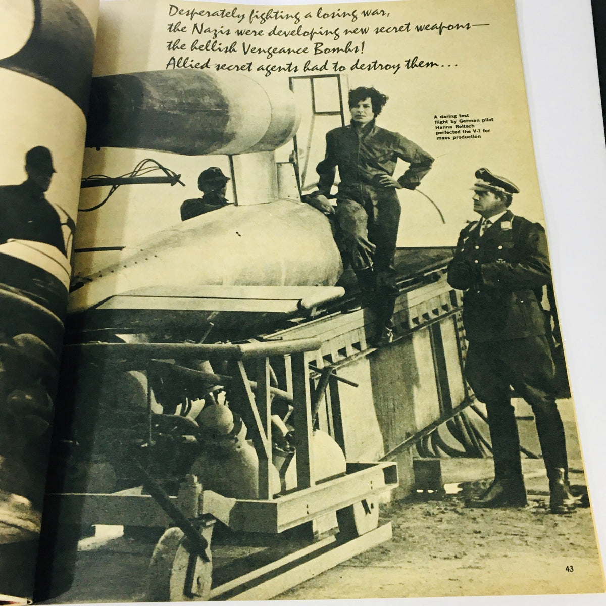 Another impactful image from 'Operation Crossbow', depicting military personnel and equipment, featured in Screen Stories Magazine August 1965.