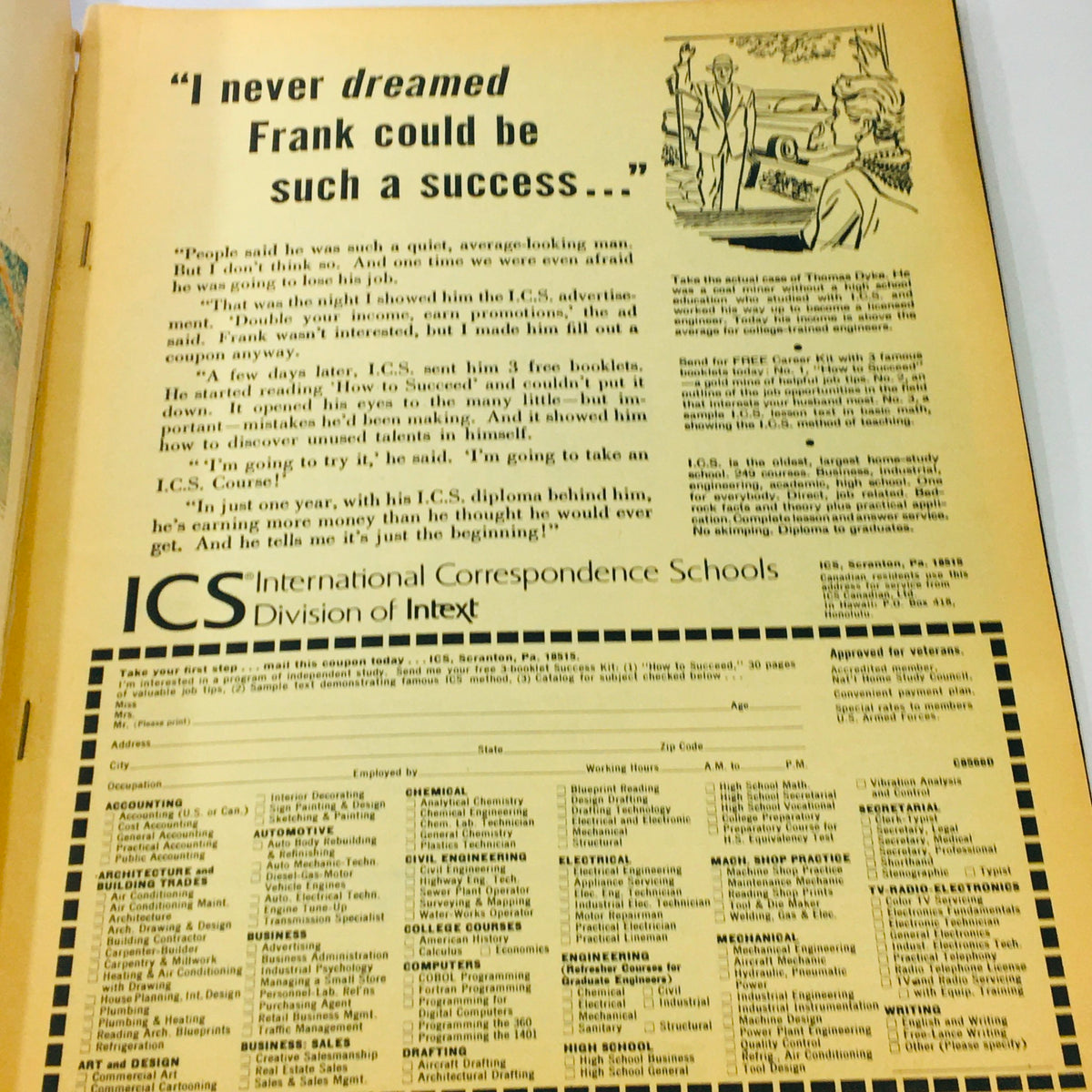 Inside page of VTG Movie Mirror Magazine June 1969, displaying an advertisement for International Correspondence Schools.