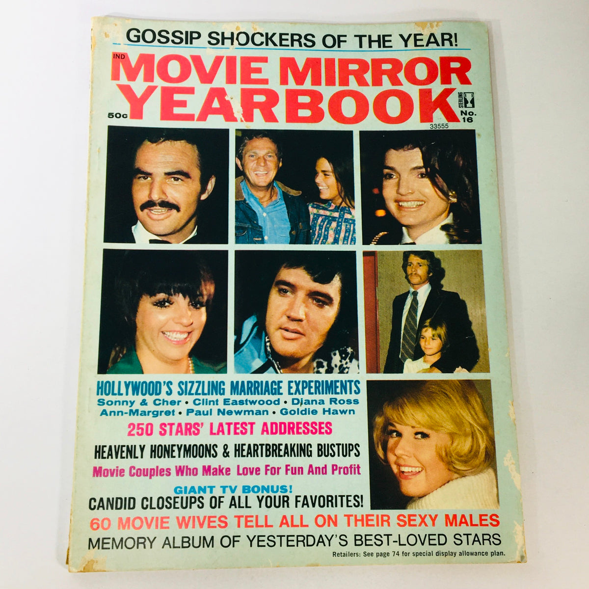 VTG Movie Mirror Yearbook January 1976 featuring Sonny & Cher, Clint Eastwood, Diana Ross, showcasing celebrity gossip and photos from Hollywood, including stories of marriages and relationships.