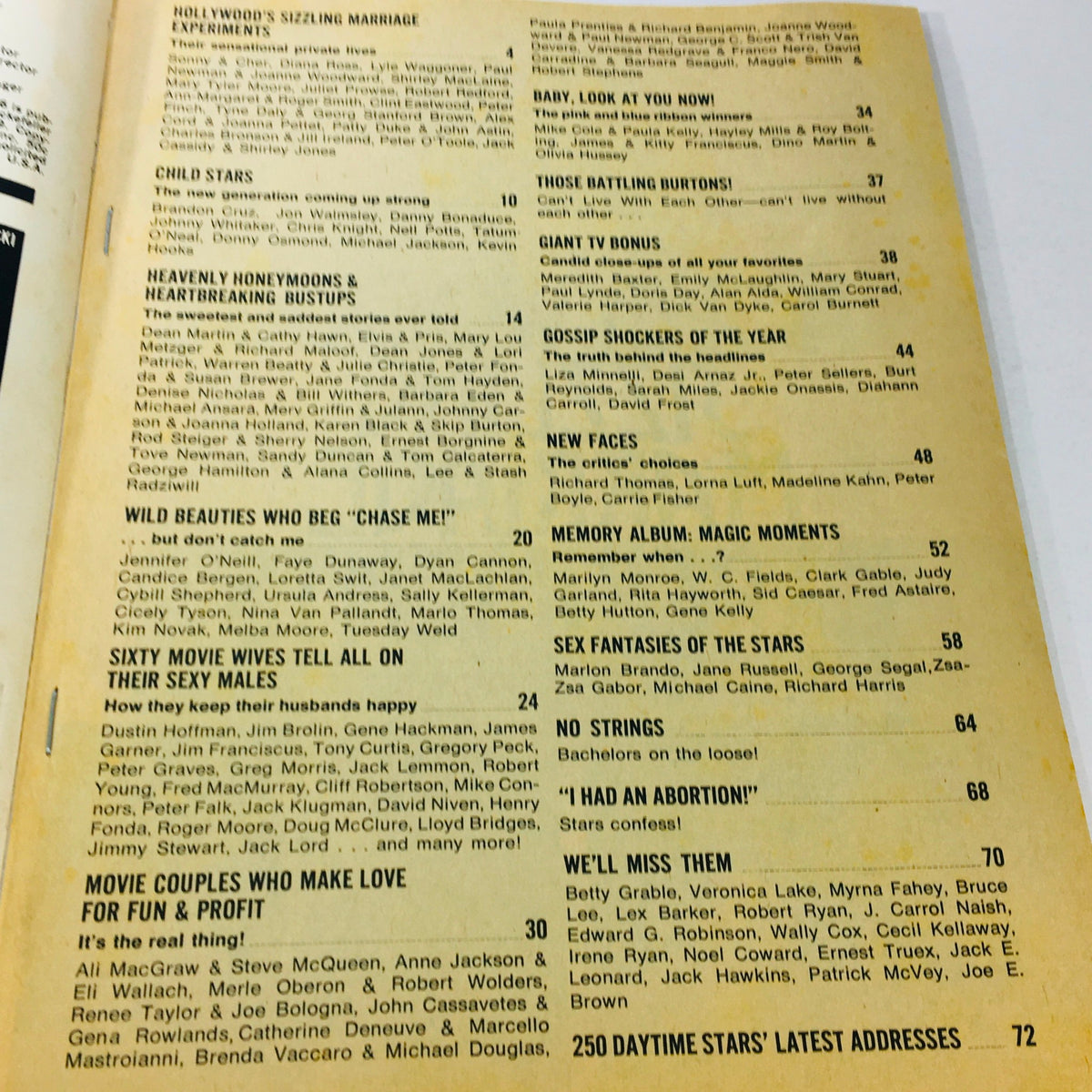 Page from VTG Movie Mirror Yearbook January 1976 featuring content on Hollywood couples and entertainment news.