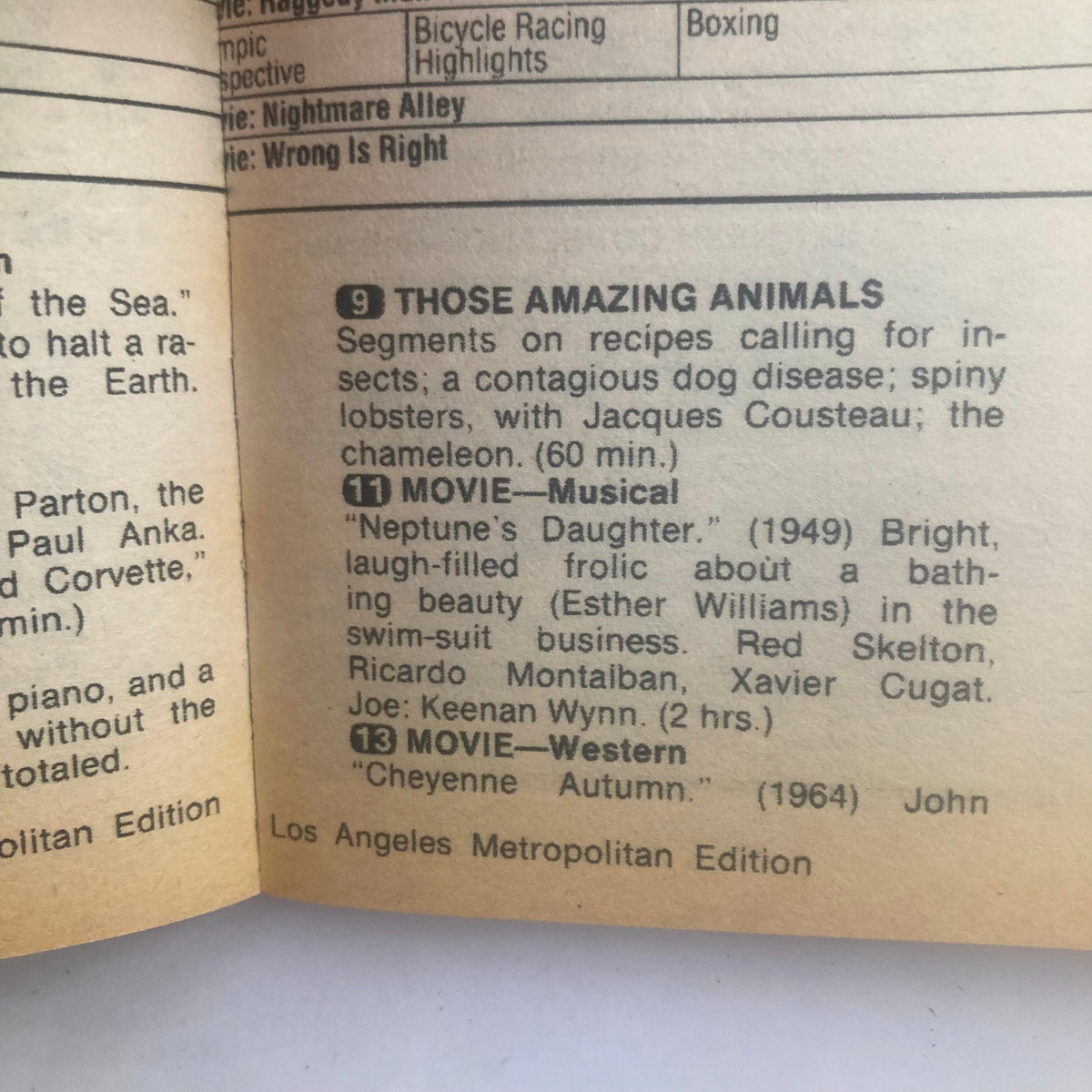 Interior page of TV Guide Magazine June 11, 1983 showing listings for TV shows and movies including 'Neptune’s Daughter' and 'Cheyenne Autumn'.