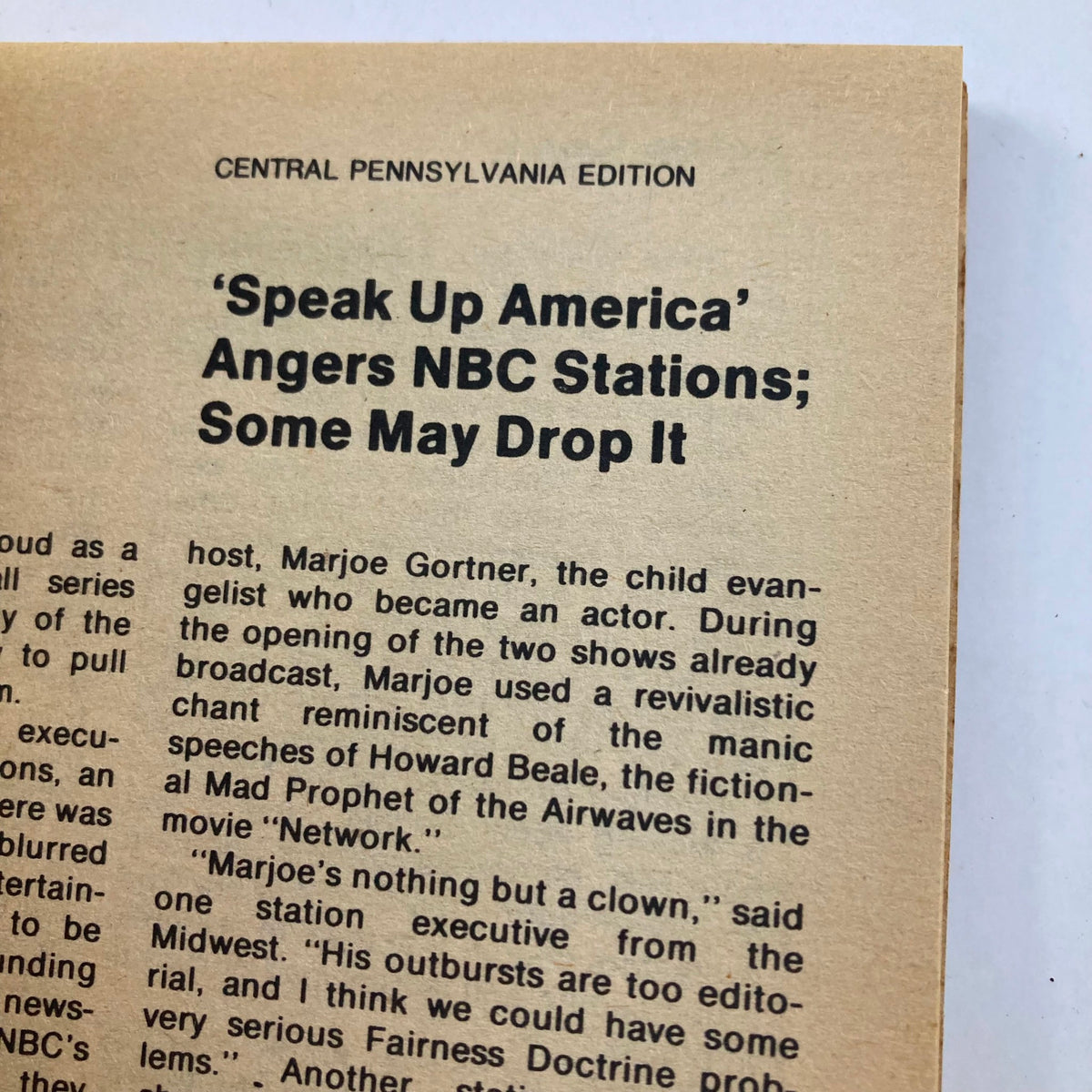 Inside article from TV Guide Magazine June 7 1980, Central Pennsylvania Edition, discussing the controversy of the show 'Speak Up America' and its impact on NBC stations.